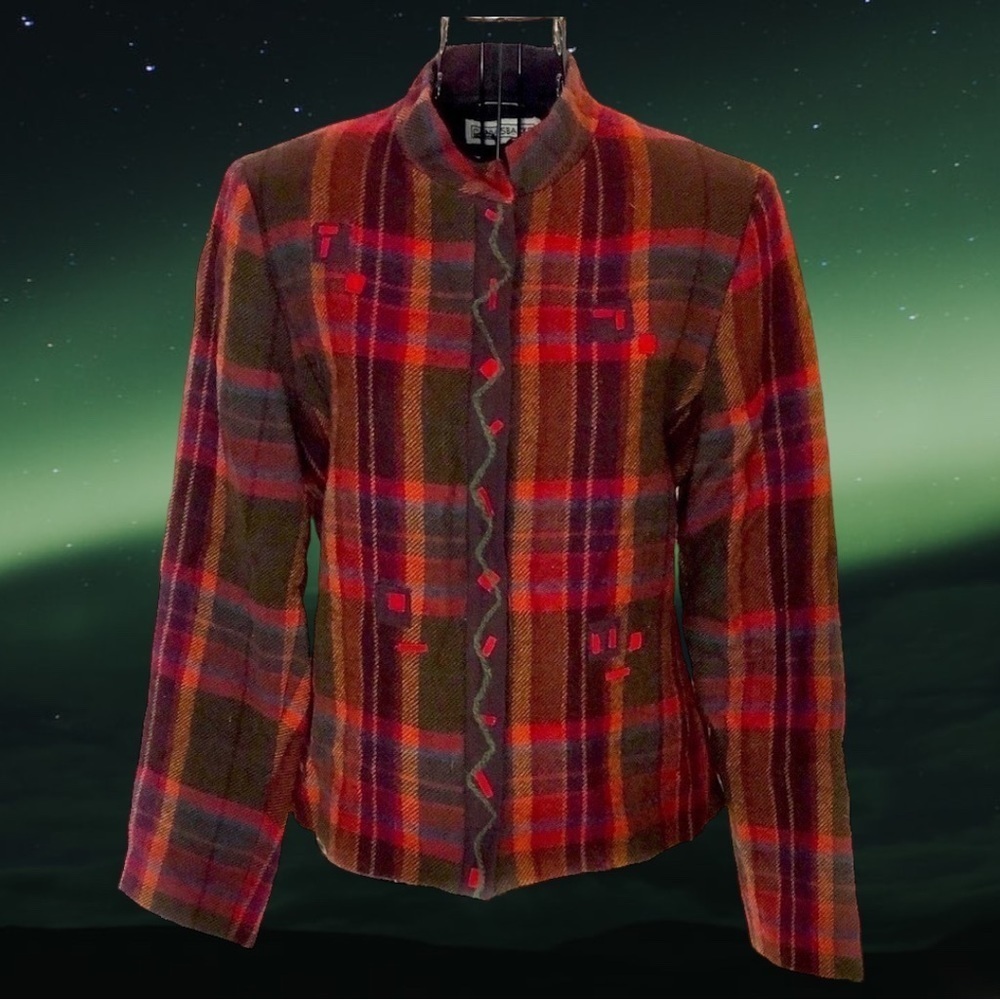 Vintage Canvasback Zippered Lined Wool Blend Plaid Jacket Red Size 8